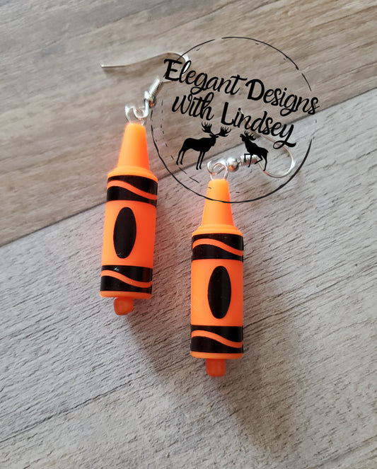 3D Crayon Orange Silicone Bead Earrings