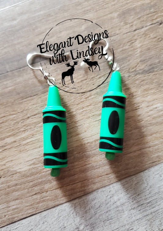 3D Crayon Green Silicone Bead Earrings