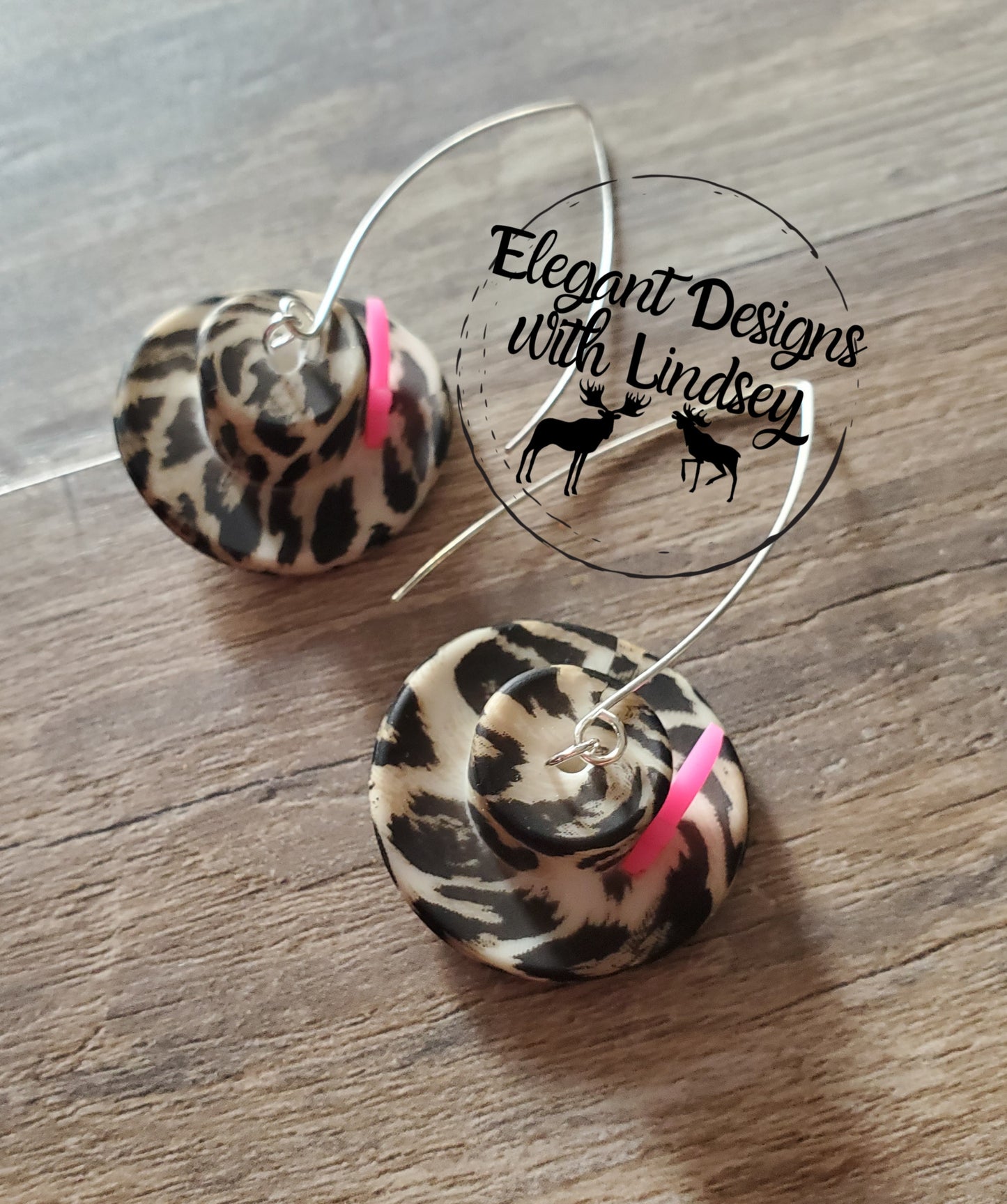 Hot Pink Feather Leopard Cowboy Hat Silicone Bead Earrings