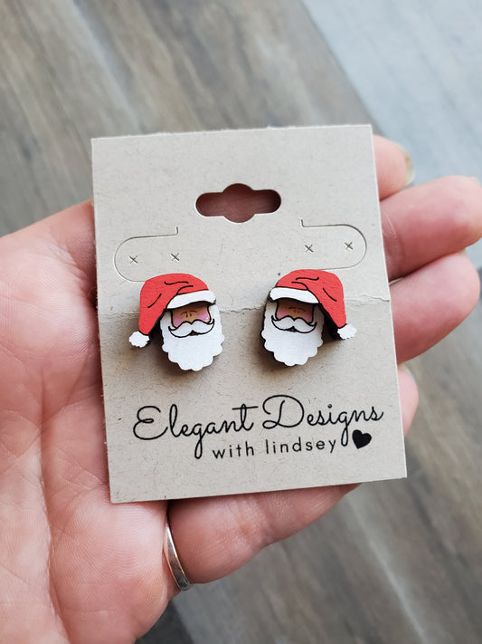 3D Santa Hand Painted Wood/Resin Stud Earrings