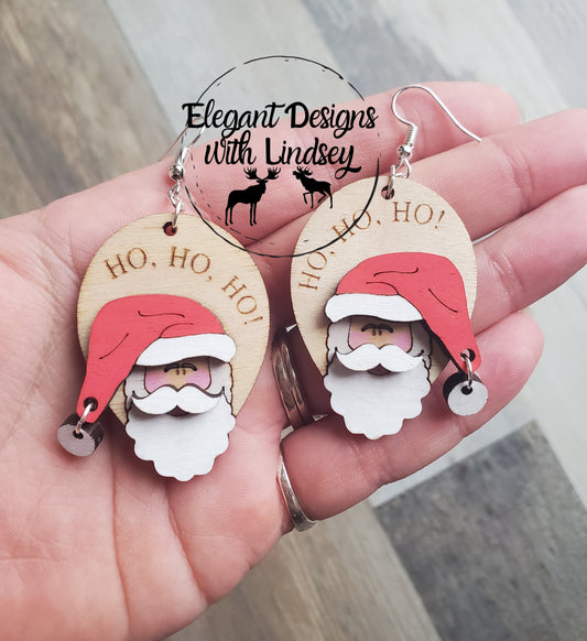 3D Santa Hand Painted Wood Earrings