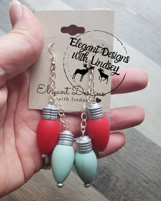 Red/Green Christmas Bulbs Silicone Bead Earrings