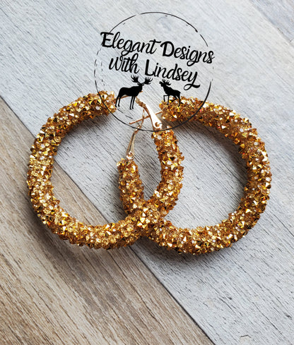 Gold Chunky Rhinestone Hoop Earrings