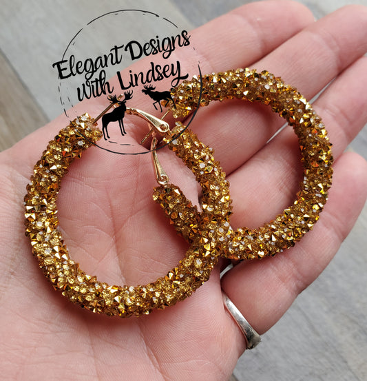 Gold Chunky Rhinestone Hoop Earrings