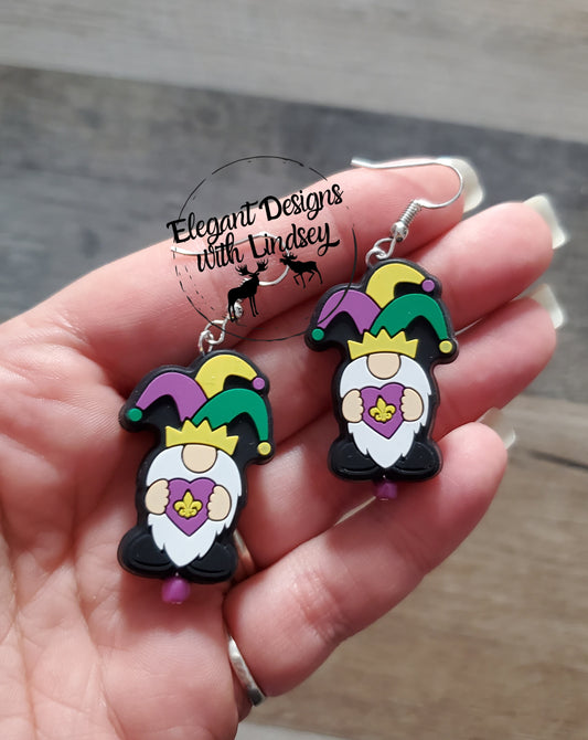 Mardi Gras Gnome Silicone Bead Earrings