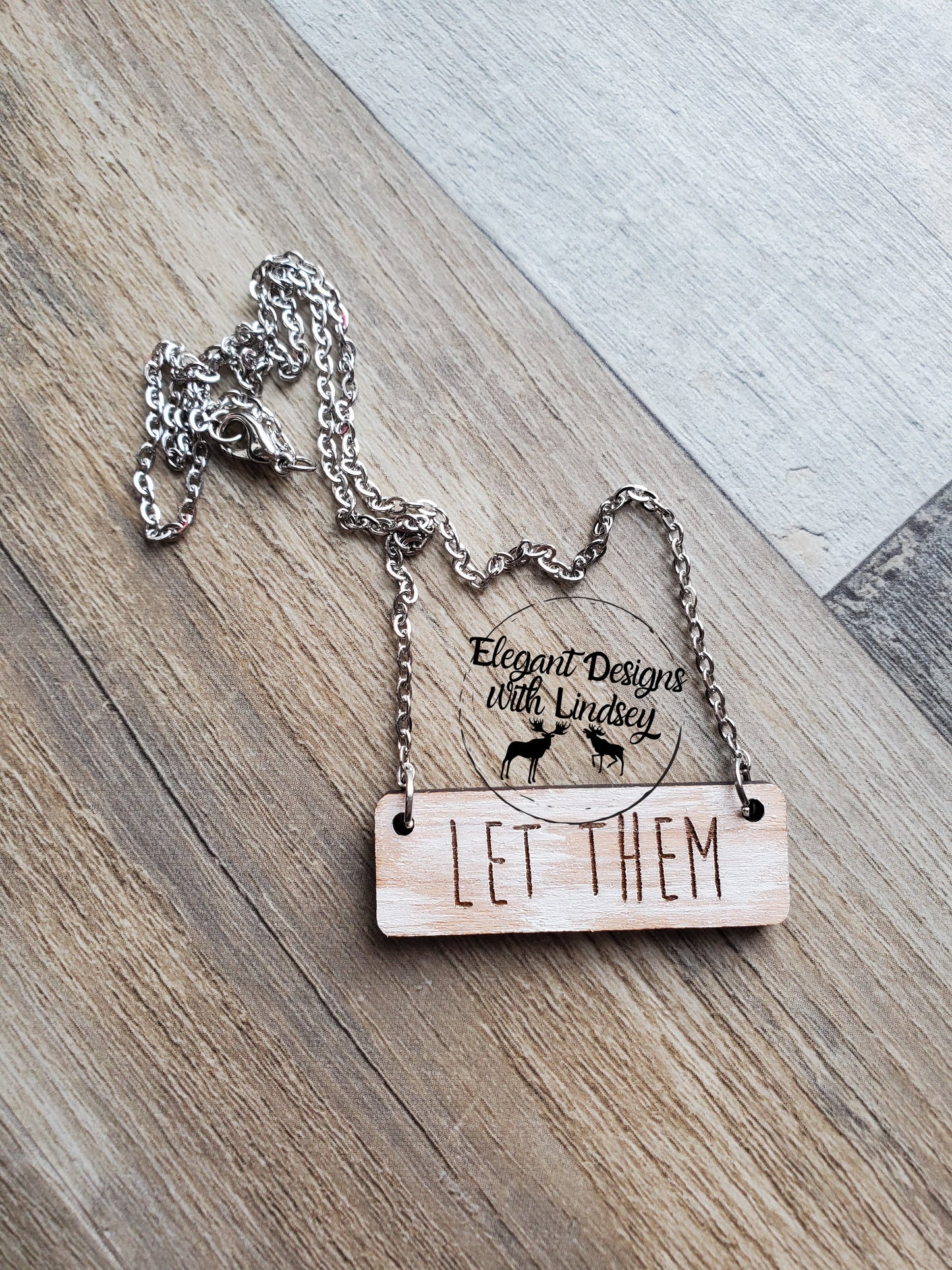 Let Them Painted Cherry Wood Necklace