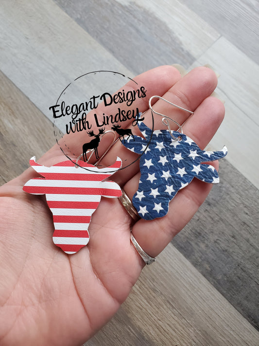 Patriotic Bull Genuine Leather Earrings