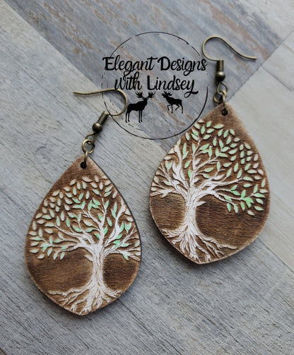 Rustic Tree Wood Earrings