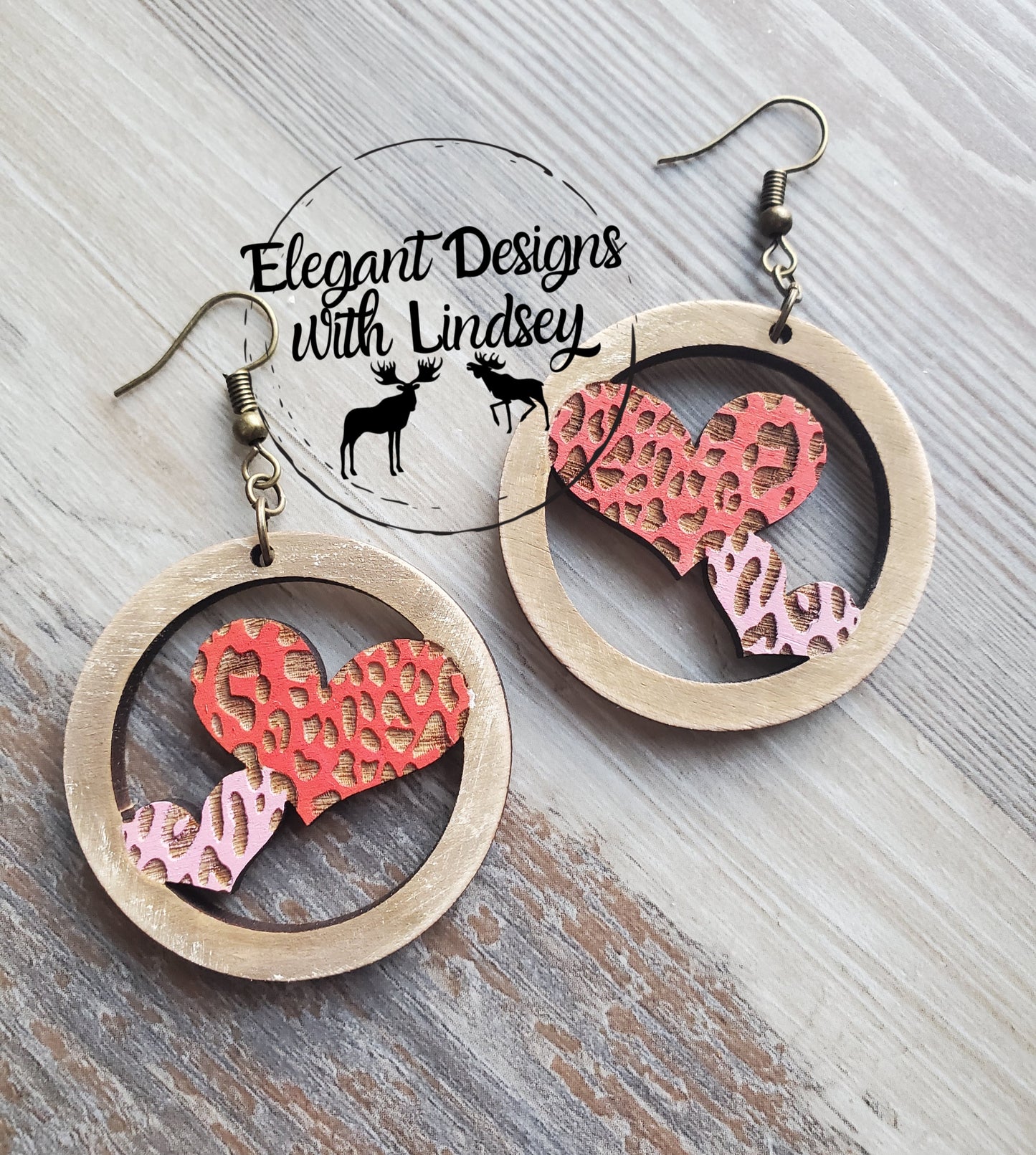 Hand Painted Heart Wood Earrings