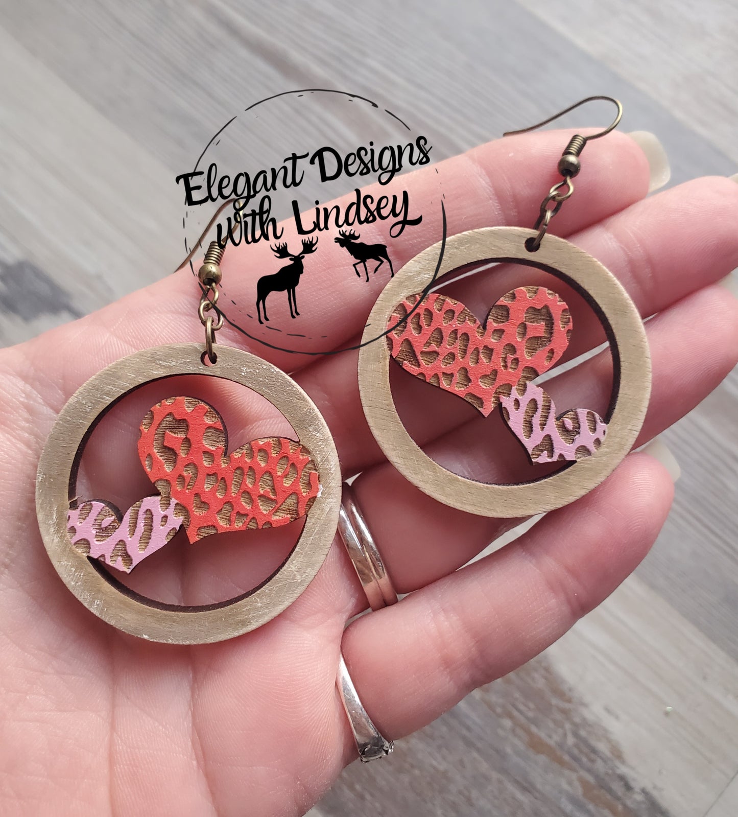 Hand Painted Heart Wood Earrings