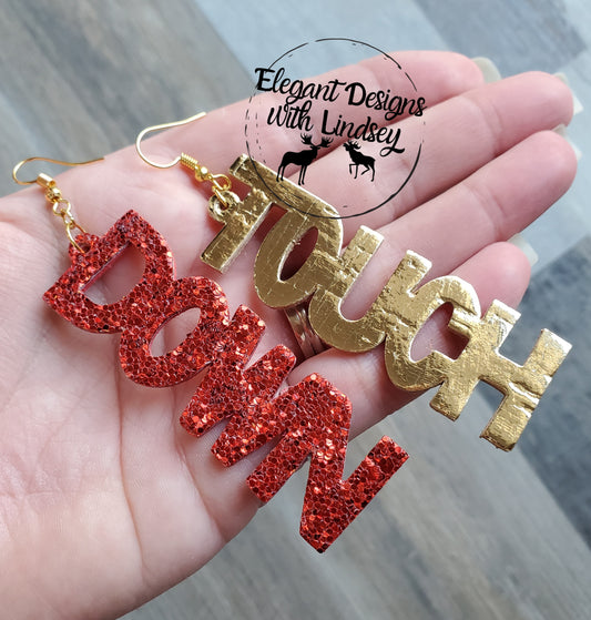 Red/Gold TouchDown Genuine Leather Earrings