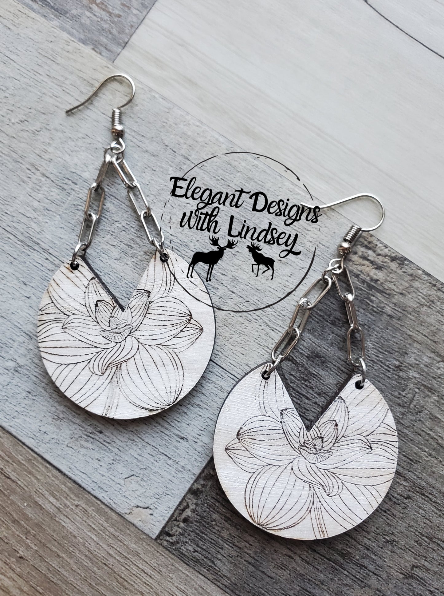 Hand Painted Flower Wood Earrings