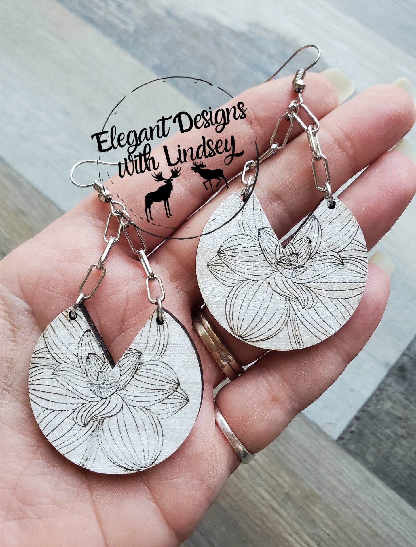 Hand Painted Flower Wood Earrings