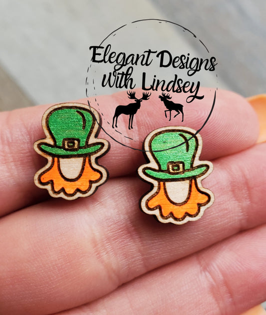 Leprechaun Hand Painted Wood/Resin Stud Earrings