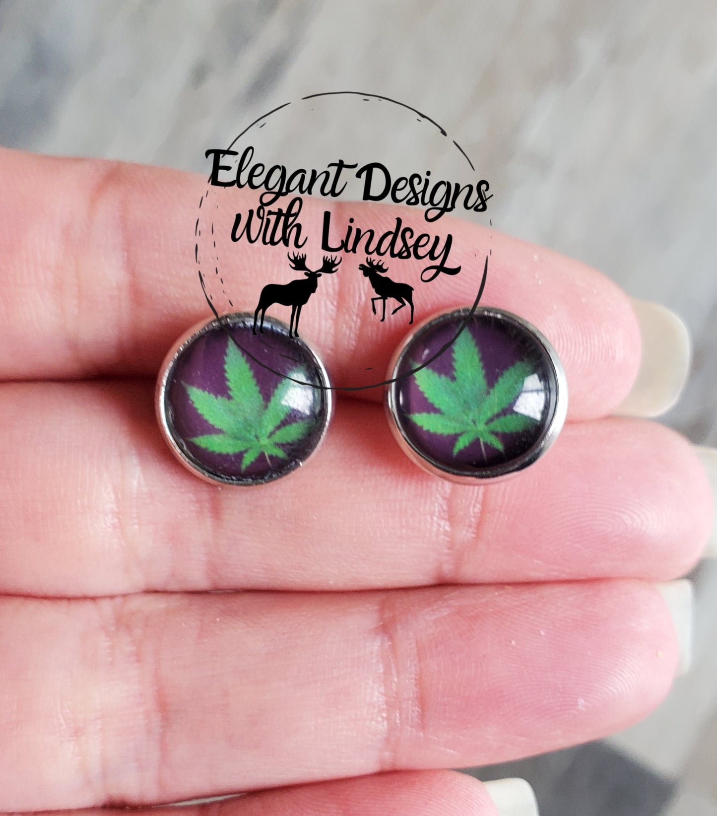 Glass Green Leaf Stud/Dangle Earrings