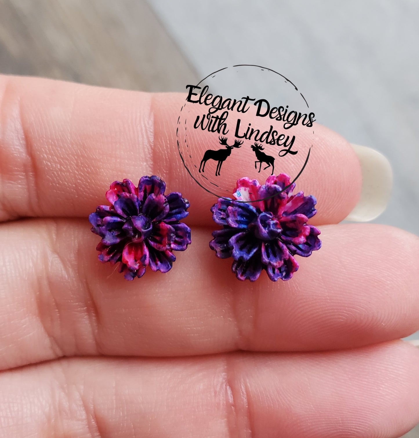 Pink/Purple Flower Stud Earrings