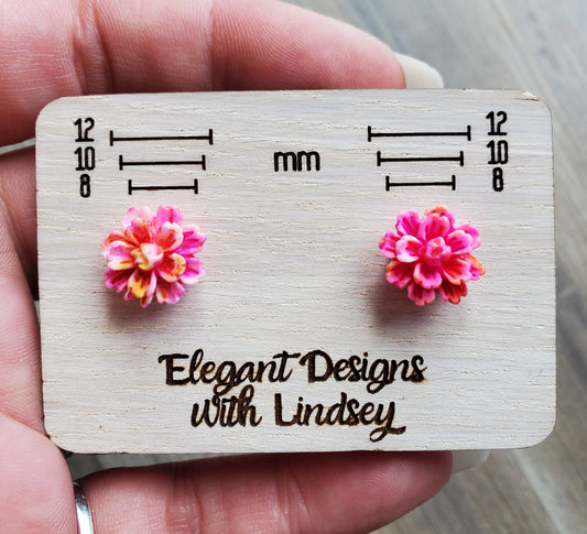 Pink/Orange Flower Stud Earrings