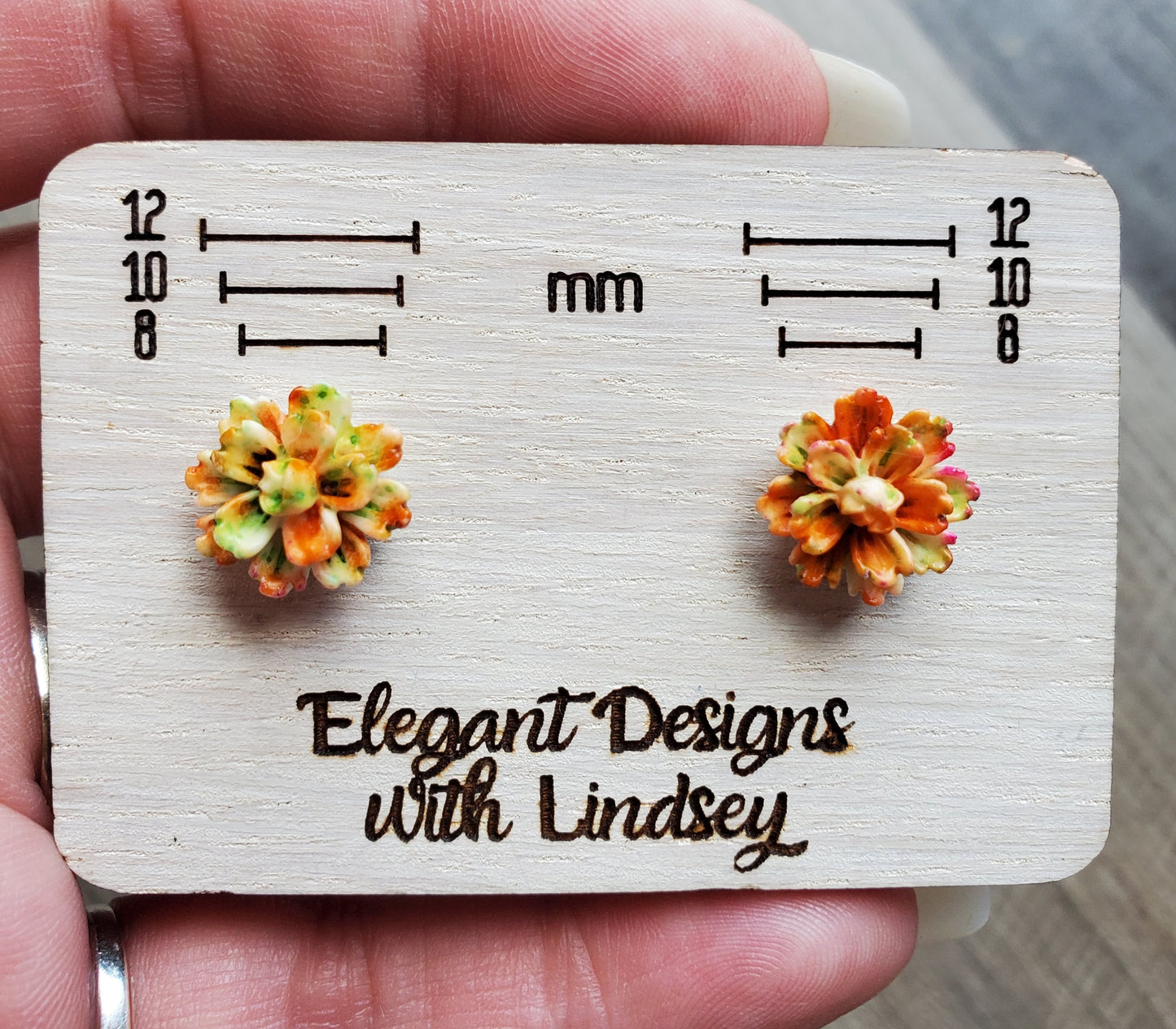 Orange/Green Flower Stud Earrings