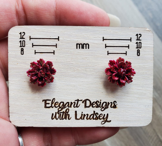 Burgundy Flower Stud Earrings