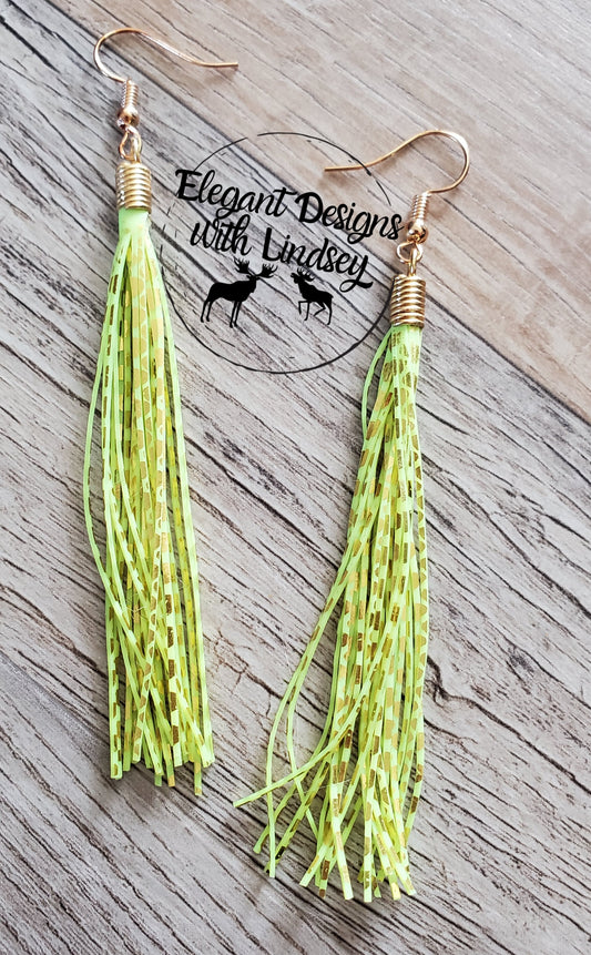 Chartreuse and Gold Skirt Fringe Earrings