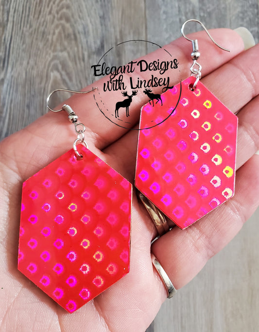 Hot Pink Large Scales Wood Earrings