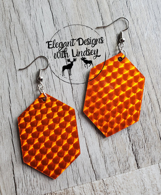 Orange Regular Scales Wood Earrings