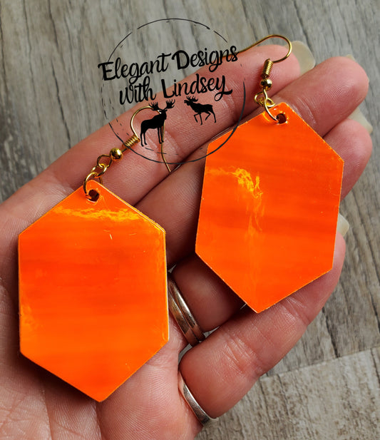 Orange Pearl Flat Peal Hexagon Wood Earrings