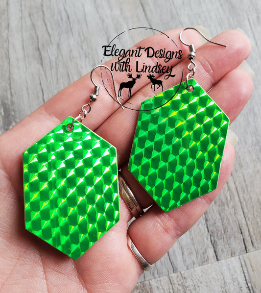 Hot Green Regular Scales Wood Earrings