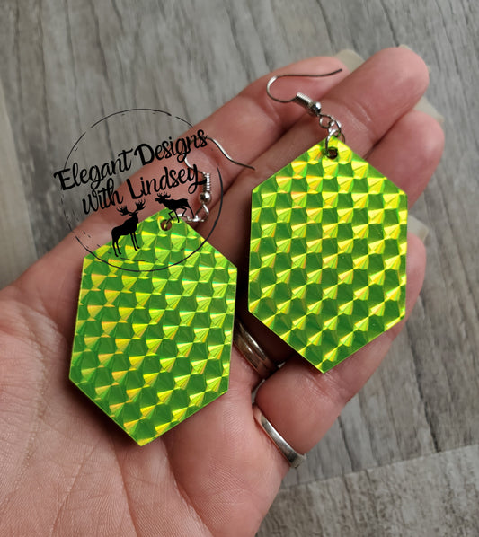 Hot Yellow Regular Scales Wood Earrings