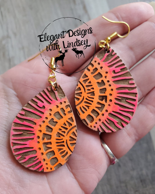 Tye-Dye Hand Painted Wood Earrings-3