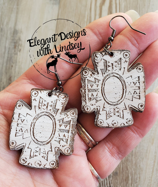 Western Cross Hand Painted Wood Earrings