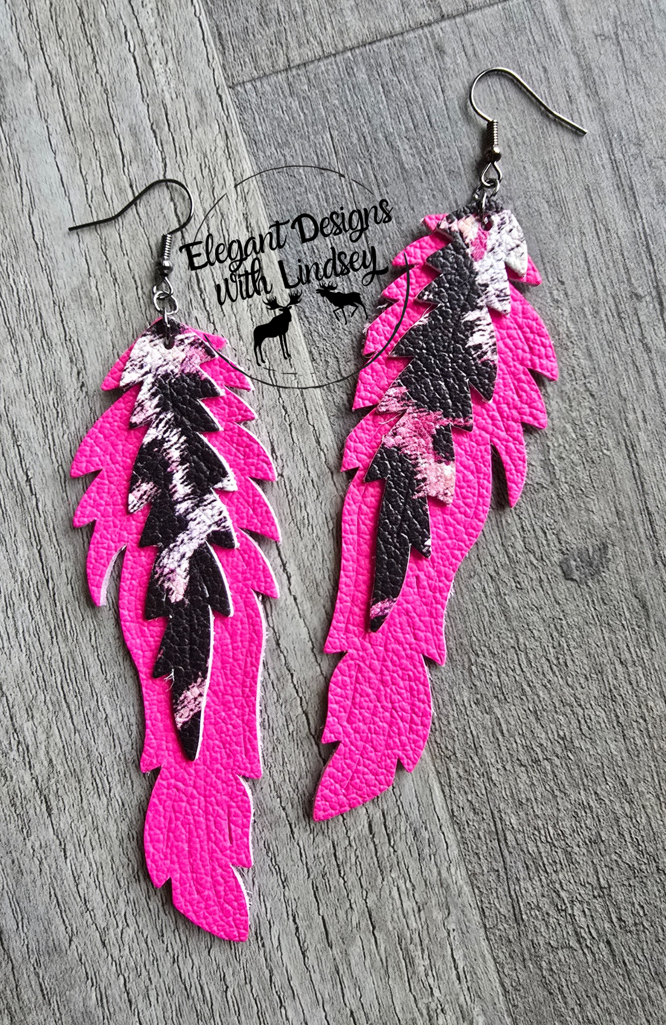 Genuine Leather Feather Earrings Striking Pink