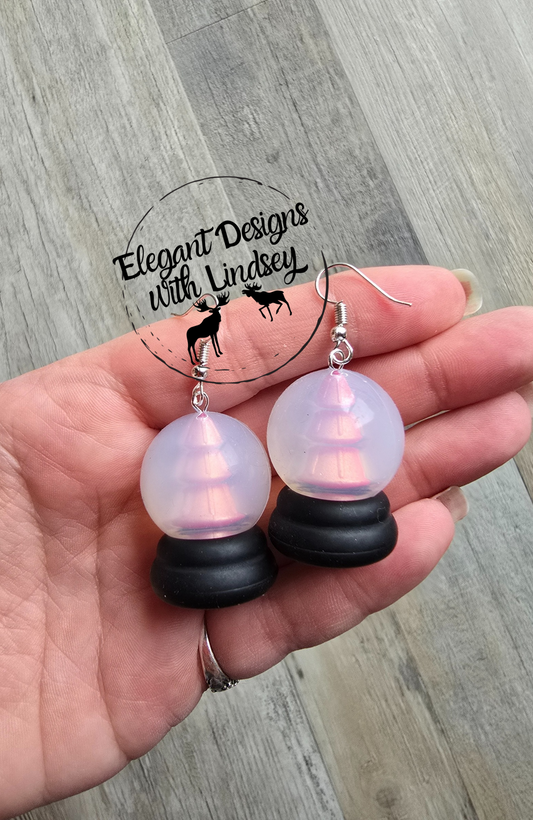 Pink Tree Snow Globe Silicone Bead Earrings