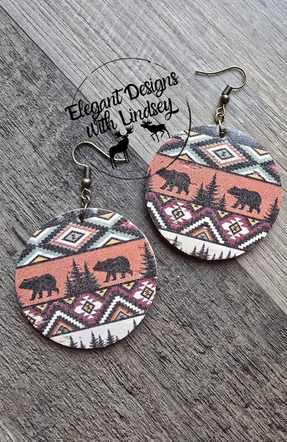 Western Bear Cork Backed Genuine Leather Earrings