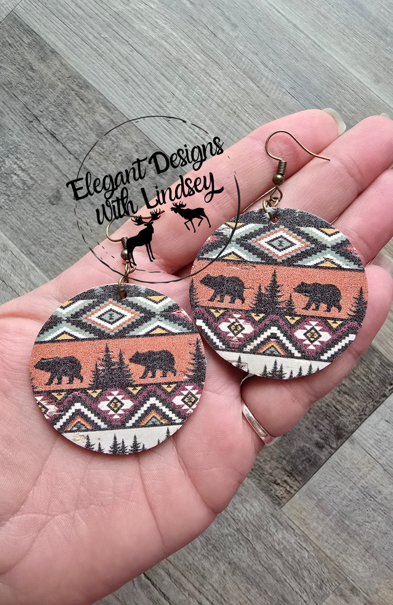 Western Bear Cork Backed Genuine Leather Earrings