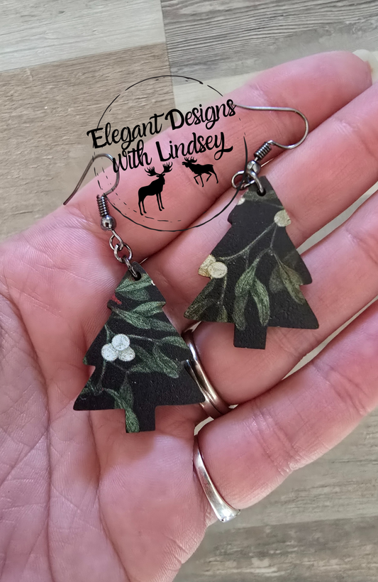 Berry Trees on Printed Wood Earrings