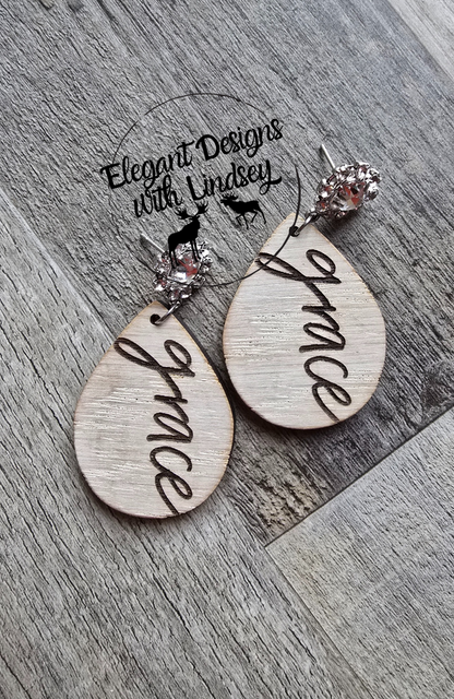 Grace Teardrop Wood Post Dangle Earrings