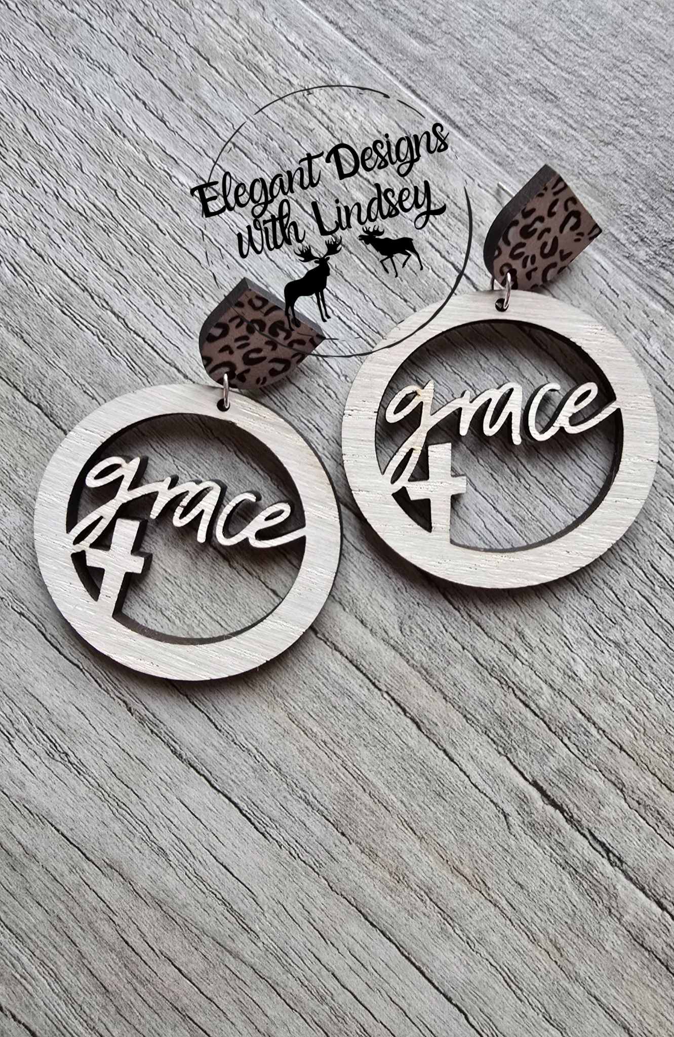 Grace Round Dial Cutout w/Cross Wood Post Dangle Earrings