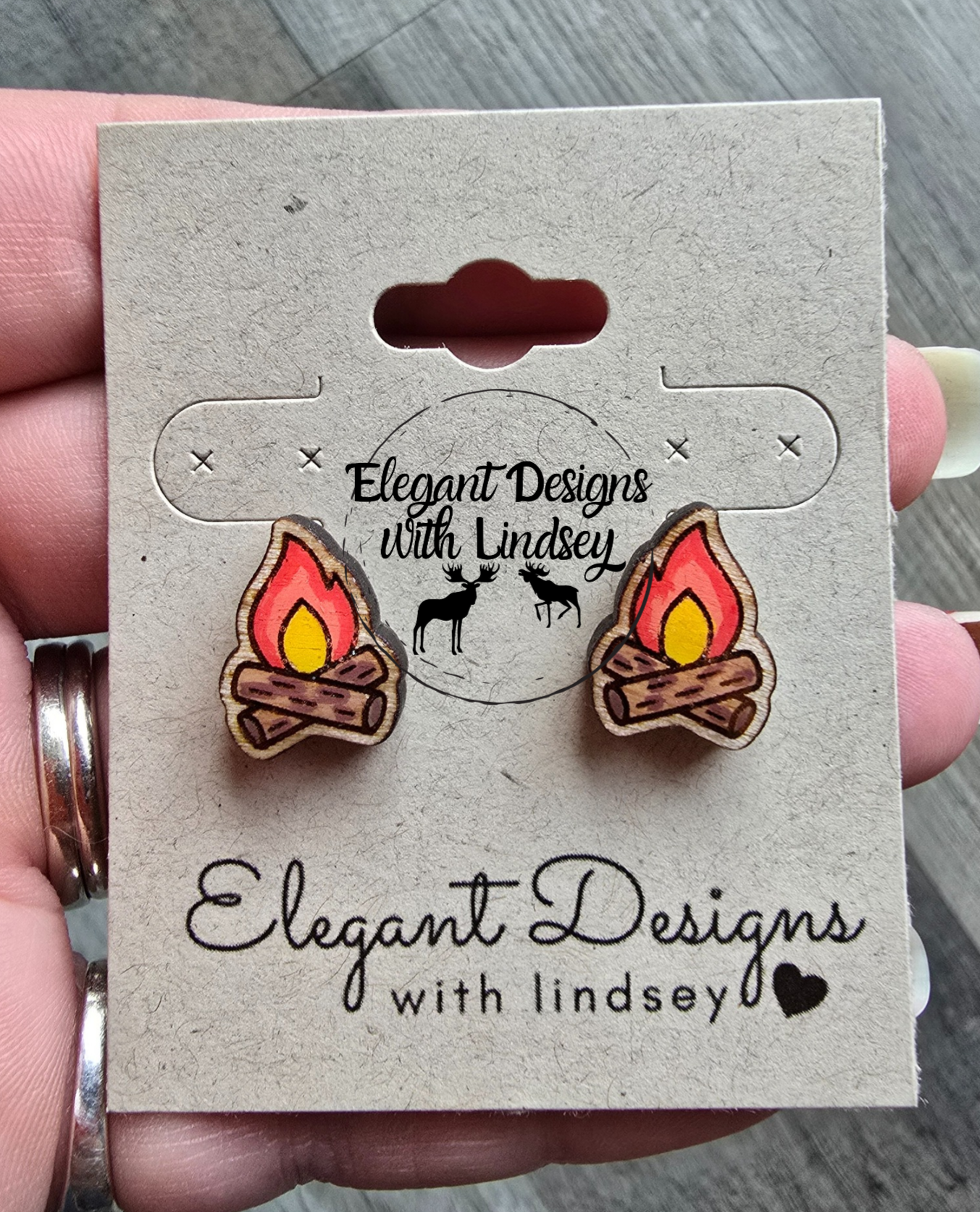 Camp Fire Hand Painted Wood/Resin Stud Earrings