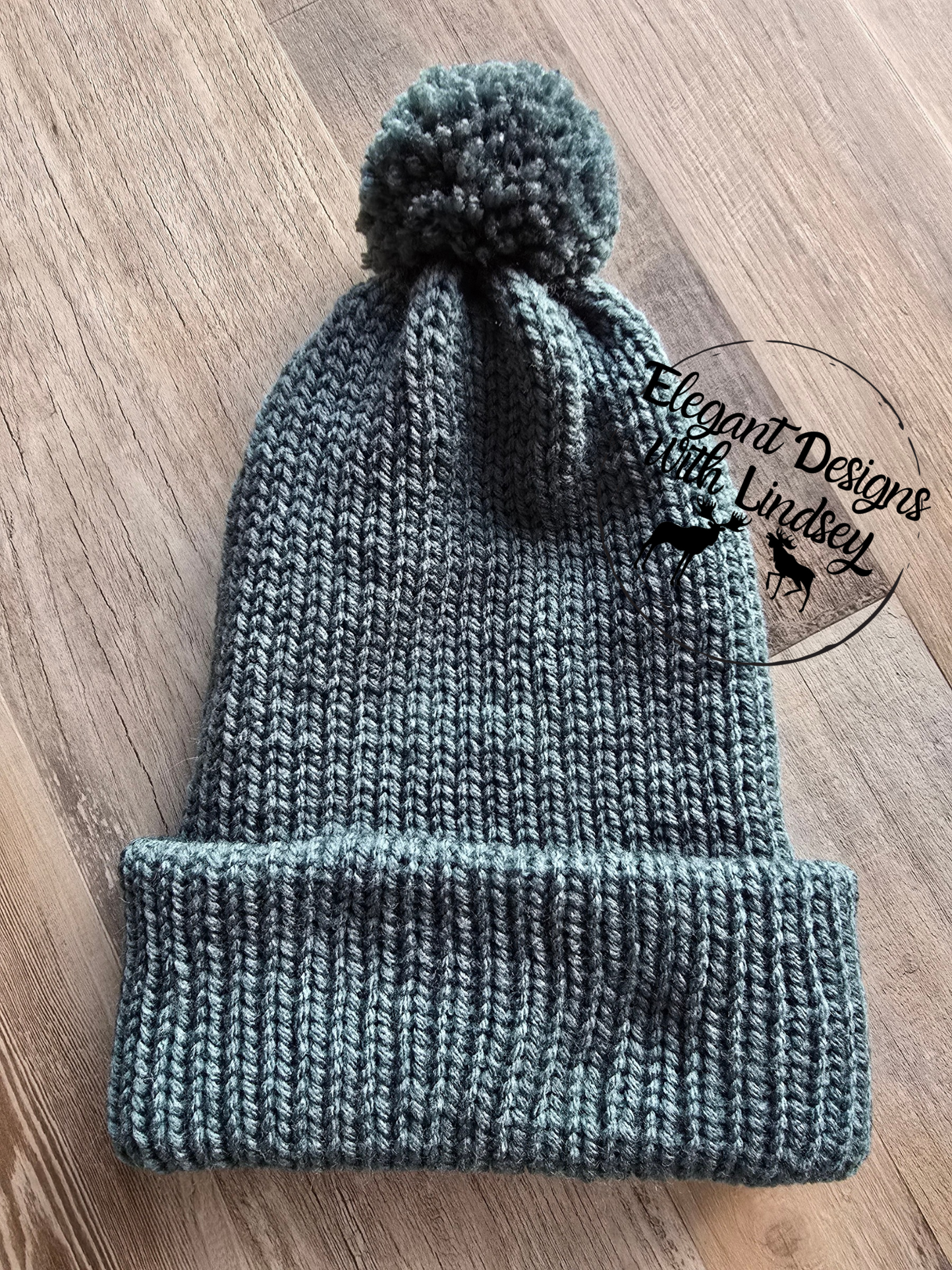 Dark Teal Winters Hat with Pom