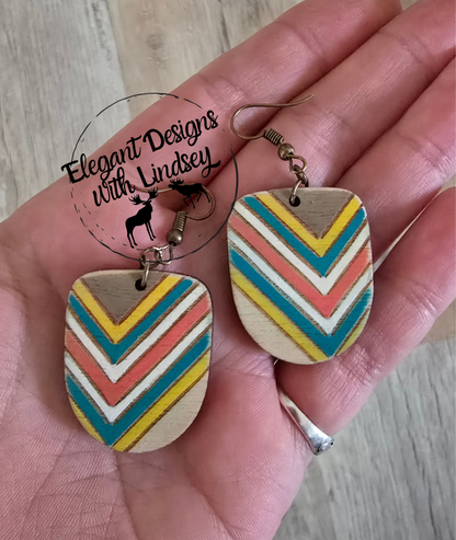 Thin Chevron Abstract Boho Wood Earrings