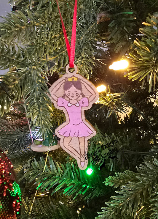 Ballerina bubble braids Wood Ornament