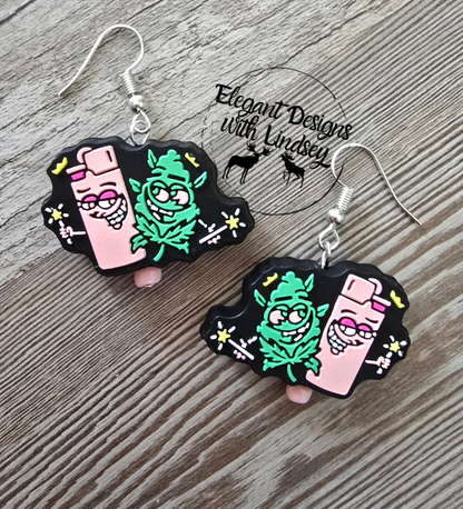 Fairy Lighter & Weed Silicone Bead Earrings