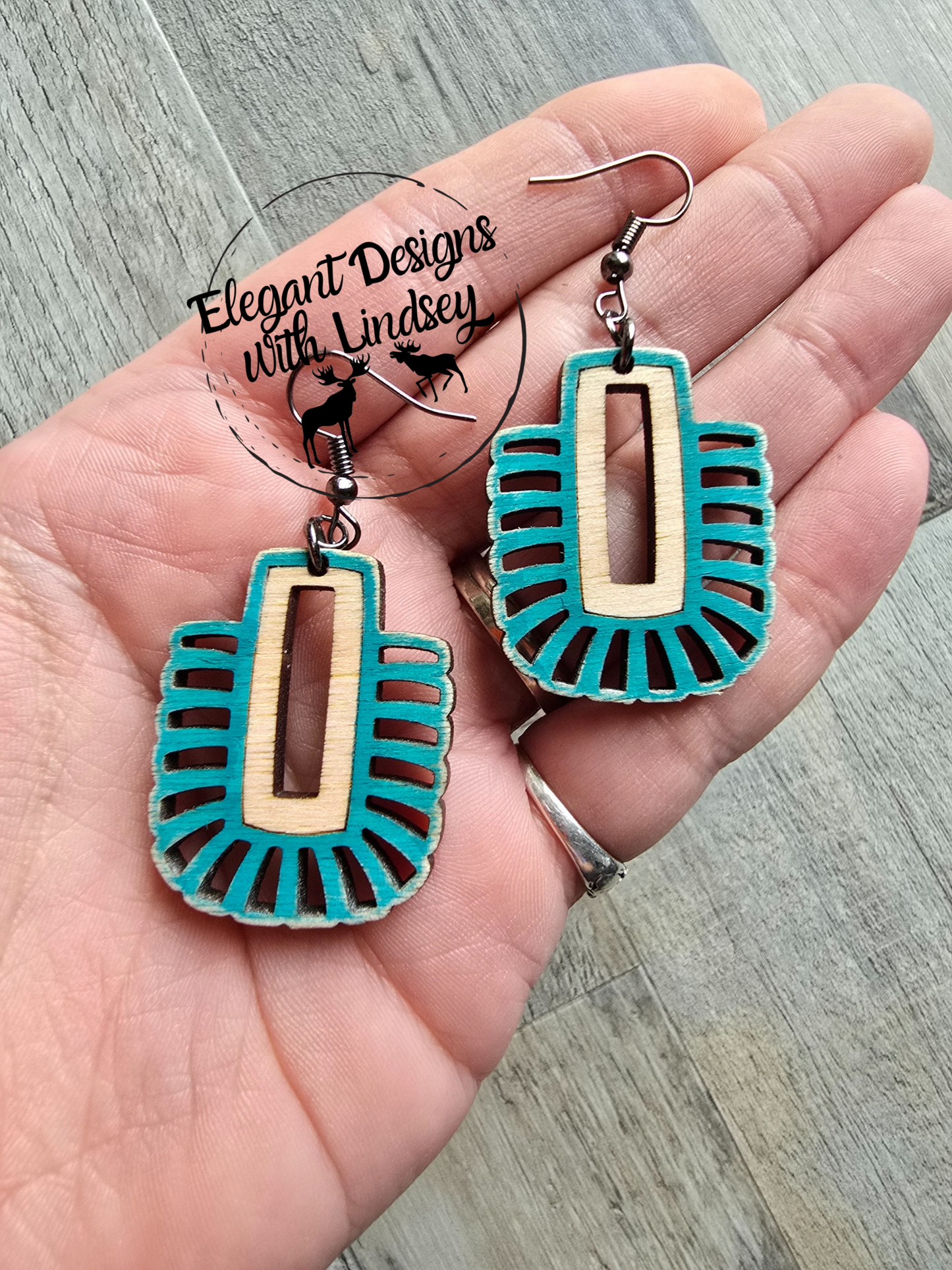 Bohemian Fan Cutout Rectangle Wood Earrings Style 2