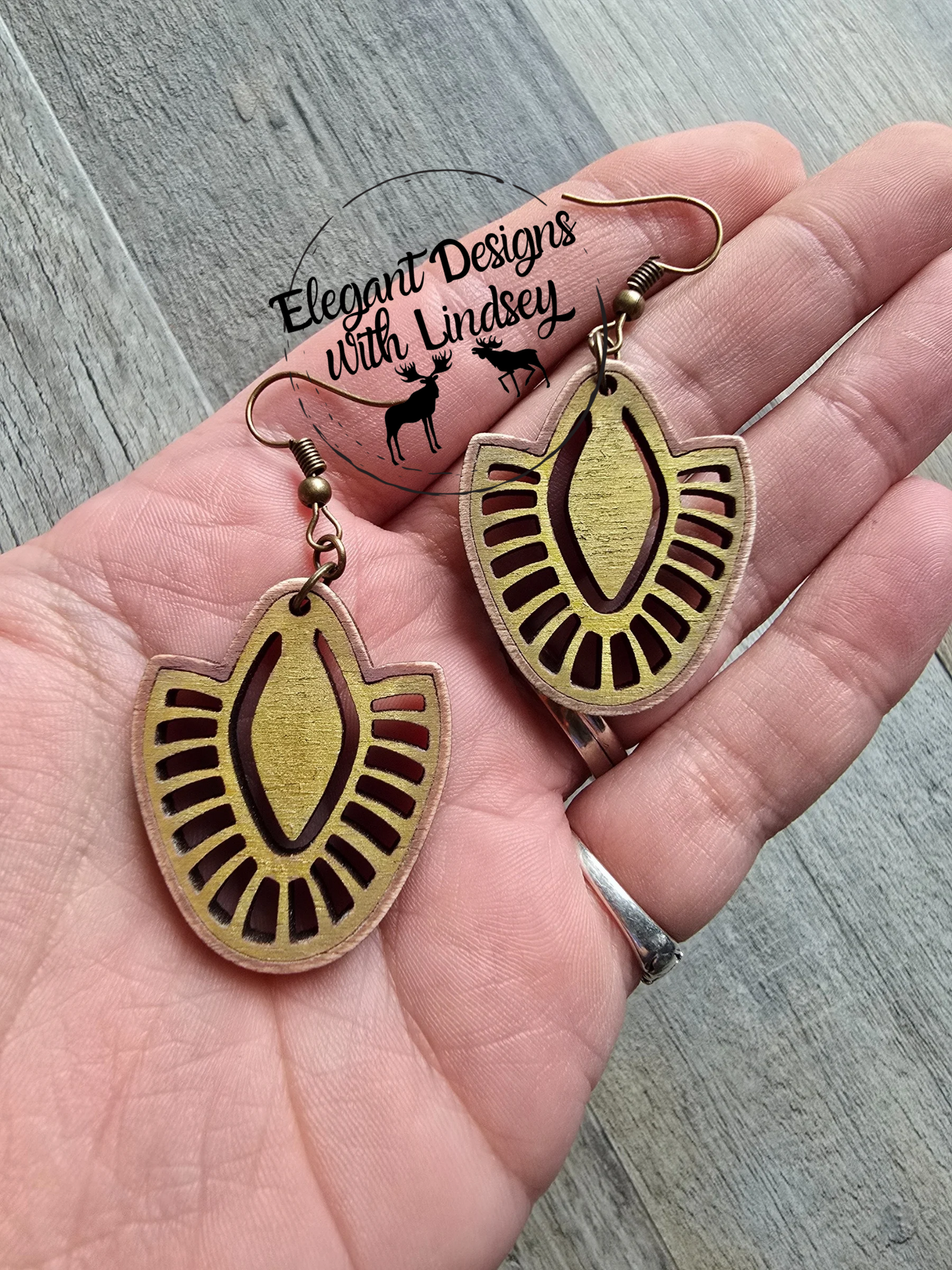 Bohemian Fan Cutout Rounded V Wood Earrings