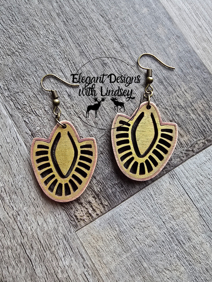 Bohemian Fan Cutout Rounded V Wood Earrings