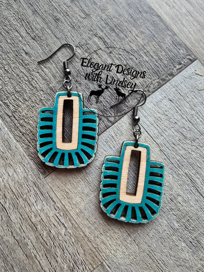 Bohemian Fan Cutout Rectangle Wood Earrings Style 2