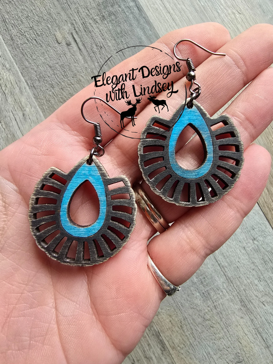 Bohemian Fan Cutout Teardrop Wood Earrings