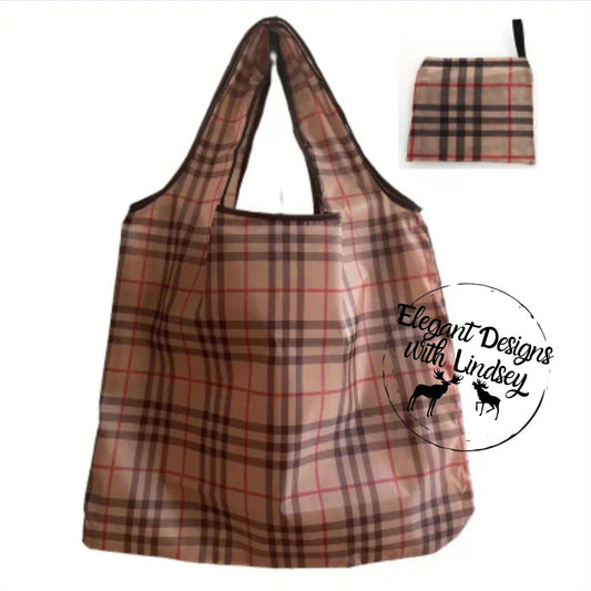 Foldable Shopping Bag- (Brown Plaid)