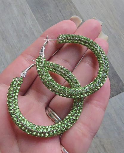 Lucky Green Rhinestone Hoop Earrings